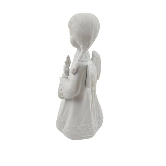 Vintage Avon White Bisque Porcelain Angel Figurine Holding Flower Vase Music Box - Picture 8 of 9